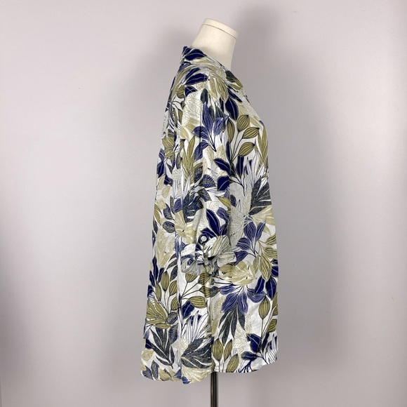 Tahari 100% linen leaf print button down top 1X vacation resort - Picture 4 of 13